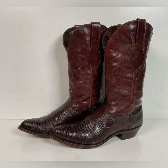 Vintage Wrangler Teju Lizard Cowboy Boots 9.5 M USA Mahogany Brown